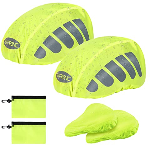 flintronic 4 Stück Helmüberzug Regenhülle Helmschutz, Helmregenüberzug Wasserdichter,Helmet Raincover,Fahrradhelm Refleksstreifen Reflektoren,Helm Regenschutz Universalgröße für Herren Damen Kinder