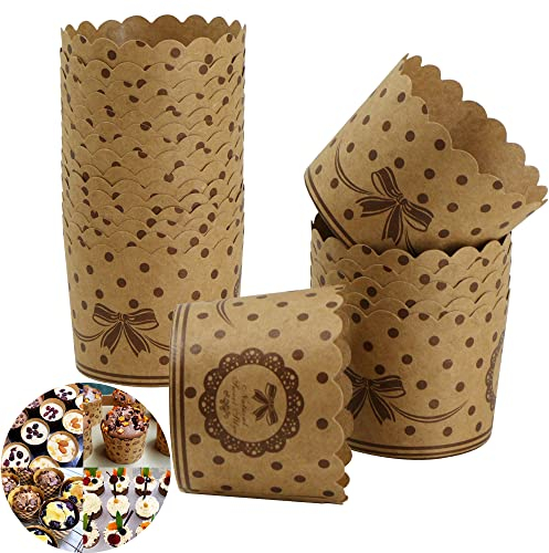 Pirottini Carta Cupcake Forno Cottura - 50 pezzi Stampi in carta kraft Bowknot per muffin Dessert Matrimonio Festa di compleanno, Resistenza alle alte temperature, Marrone