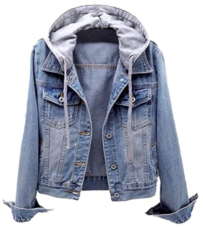 seiveini Giacca di Jeans Donna Corta Giubbotto Denim | Giacche di Jeans, con Cappuccio, Maniche Lunghe, Autunno, Inverno, Lavato, Vintage