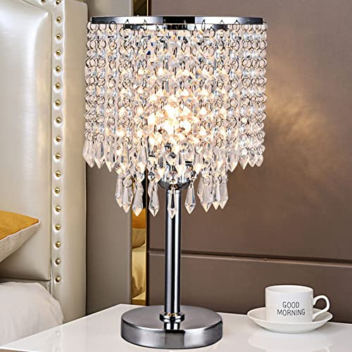 SHZICMY Modern Kristall Tischleuchte, Tischlampe mit Touchfunktion Nachttischlampe für Schlafzimmer Wohnzimmer E27 Weiß