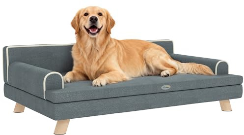 PawHut Canapé pour Chien Chat Design scandinave Coussin Moelleux Amovible Pieds Bois Massif 100 x 62 x 32 cm Gris