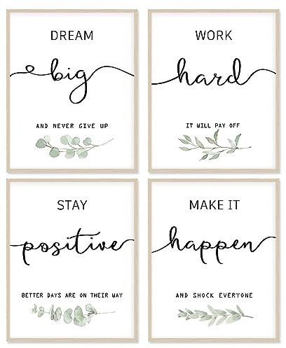 Office Decor Poster 11x14 Canvas Prints Unframed Set of 4, Wall Art Prints for Bedroom | Living Room | Classroom, Home Office Accessories Motivational Desk Decor