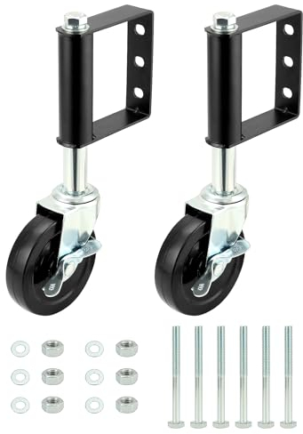 QWORK® Lot de 2 roues robustes de 10 cm, roue de portail à ressort, capacité de charge de 100 kg, avec frein à verrouillage latéral