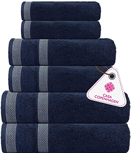 Casa Copenhagen Solitaire 6-teiliges Handtuch-Set – Marineblau, 600 g/m², 2 Badetücher, 2 Handtücher, 2 Waschlappen aus weicher ägyptischer Baumwolle für Badezimmer, Küche und Dusche