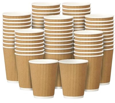 EcoWise 8Oz Disposable Coffee Cups - Pack of 100 Brown Triple Wall Insulated Coffee Cups - Takeaway Kraft Paper Ripple Cups for Hot and Cold Drinks (100, 8 Oz)