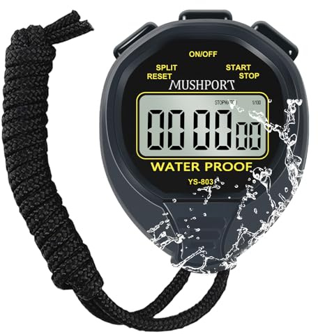 MUSHPORT Waterproof Stopwatch Timer, Digital Stop-Watch for Sports, Black