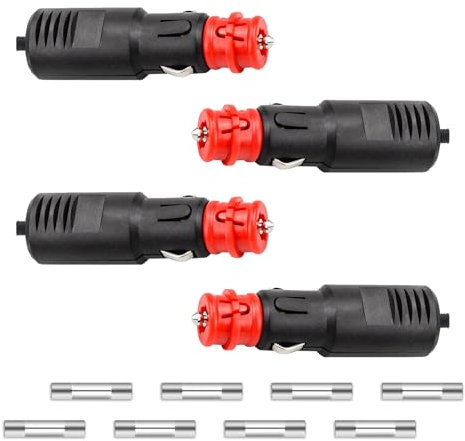 RYAN Spina Accendisigari 4 Pezzi 12v Auto con Fusibile 8A Presa Accendisigari Maschio 12v Adatto per Auto, Moto, Camion