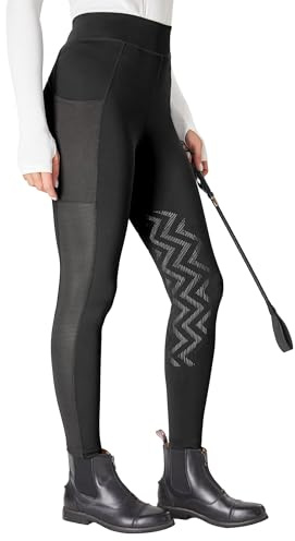 FitsT4 Sports Pantalones de equitación para mujer con ribete antideslizante en las rodillas, cintura alta y bolsillos laterales, transpirables y elásticos para la escuela de equitación y ciclismo en