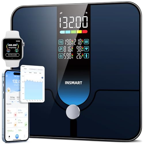 INSMART Smart Scale for Body Weight, Large Display Body Fat Scale, Accurate Weight Scale Digital Bluetooth Bathroom Scale for BMI Heart Rate, 25 Body Composition Analyzer with Fitness APP Sync, 500lbs