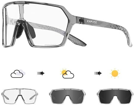 KAPVOE Fahrradbrille Selbsttönend für Herren Damen photochrome Sportsonnenbrille Klar Rennrad Brille TR90 Rahmen Radfahren MTB Radbrille mit UV400 Schutz Sportbrille für Laufen Fahren Triathlon 05