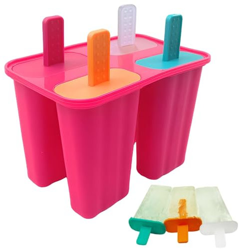 Moules à Glace,4 Moules à Glaçons,Popsicle Moules DIY Réutilisable,Mini Moule à Glace en Silicone,Moules à Glaçons pour Glace Maison,Sorbet,Yoghurt (Rose)