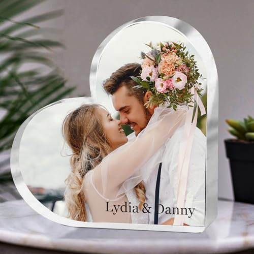 Personalised Photo Gifts Acrylic Block Plaque Personalised Photo for Man Women Him Acrylic Photo Block Frame with Any Picture & Text (Heart)