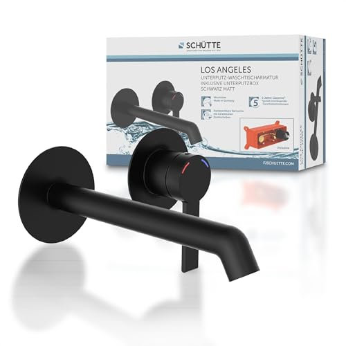 Schütte Los Angeles pour montage mural, robinet élégant pour salle de bains, mitigeur de salle de bains pour montage encastré, raccord mural pour robinetterie de salle de bains, noir, 33166