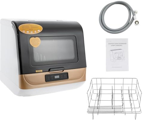 Mini Geschirrspüler, 800W IPX1 Tisch Geschirrspülmaschine mit 3 Waschprogrammen, Spülmaschine Klein für Büro Camping Wohnmobil, Platz für 12-20 Maßgedecke, 45 * 40 * 44.8cm (Gold)