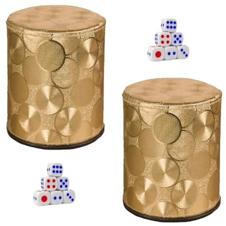 Uonlytech Ensemble de 2 Gobelets Gobelets à Dés en Cuir PU Antidérapant 10 Dés à 6 Faces Kit de Jeu Portable pour Soirées Pubs et Bars Silencieuse Résistante aux Chocs