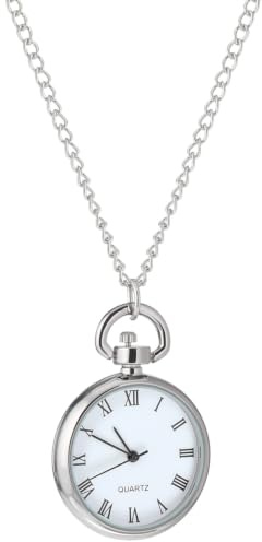 VILLCASE Silver Alloy Chained Pocket Watch Necklace with Roman Dial Hanging Watch Pendant Decorative for Men and Women