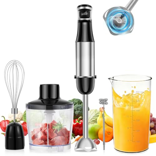 SOLVIEW 1000 W Frullatore a Immersione, 5 in 1 Frullatore Tritatutto Multifunzionale Con Velocità Regolabile, Include Frusta, Montalatte, Tritatutto da 500 ml e Misurino da 600 ml