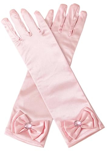 Children's Long Satin Gloves With Bow, Princess Dress Gloves with Bowknot, Princess Satin Glove for Wedding Flower Girl, Princesses Dress Up, Birthday, Communion Evening Opera Prom Pageant Holy