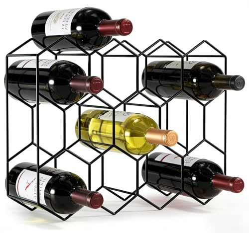 TINMAGI Botellero de Encimera, Estante de Vino para Encimera de 14 Botellas, Soporte de Vino de Mesa de 3 Niveles, Metal Negro Moderno Independiente Pequeño, para Gabinete, Bodega, Despensa, Cocina