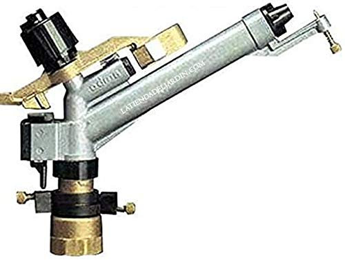 Suinga Cannone d'irrigazione da 16 a 29 metri, Ambo 1 1/2 pollici. Angolo di irrigazione regolabile. Pressione di lavoro da 1,5 a 5 bar. Connessione femmina da 1 1/2 pollici. Realizzato in metallo.