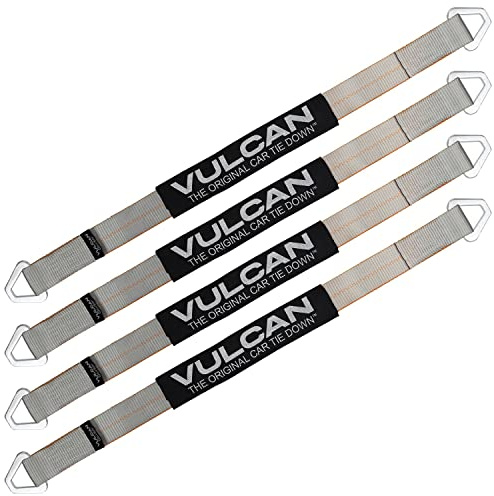 VULCAN Car Tie Down Axle Strap with Wear Pad - 2 Inch x 36 Inch - 4 Pack - Silver Series - 3,300 Pound Safe Working Load