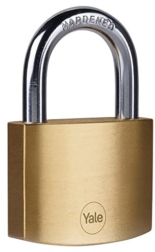 Yale Lucchetto in ottone Y110B/50 50 mm con arco standard: corpo robusto con doppia chiusura cilindro a 5 perni e arco in acciaio temprato testato EN12320 per protezione interna affidabile