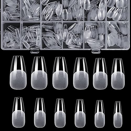 ZEYACHAN 504 Pièces Capsule Americaine Ongle, Faux Ongles en Gel-Ballerine Longue, Gel x Pose Americaine Ongles Couverture Complète Pour Débutant, Salons de Manucure- Transparent-12 Tailles