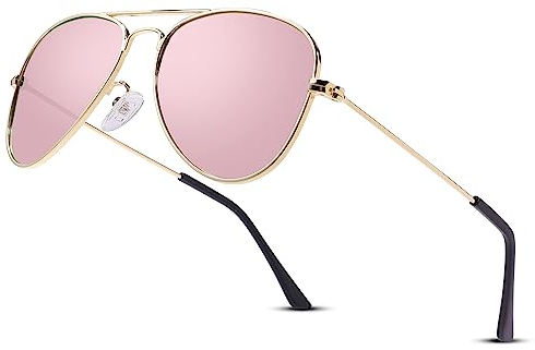LOJUDI Kinder Pilotenbrille Sonnenbrillen Polarisierte Fliegerbrille Coole Verspiegelt mit UV400 Schutz für Jungen MäDchen Teenage 4-15 Jahre(Gold/Rosa)