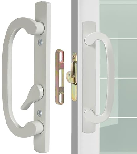 ACEPLANET Offset Position Non-Keyed Sliding Patio Door Handleset with Mortise Lock, 45° Keyway, 3-15/16 H.C., Fits 1-3/8 to 2-1/4 Thick Doors, No-Handed, White Diecast