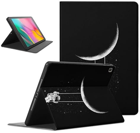 Foonary Hülle für Samsung Galaxy Tab A 2019 SM-T510/SM-T515 10,1, Ultra Dünn Tablet Schutzhülle mit Standfunktion PU Leder Stoßfeste TPU Case Cover für Tab A 2019 SM-T510/SM-T515, Schwarz Astronaut