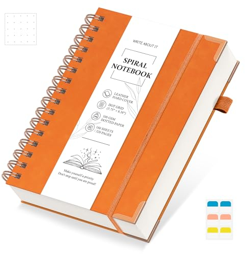 Notizbuch A5 Gepunktetes - Bullet Dot Journal 320 Seiten, Spiralgebundene Notizbücher für Schreiben, Notizblock 100gsm College Papier, Hardcover Tagebuch für Frauen Männer Arbeit Büro Schule, Orange