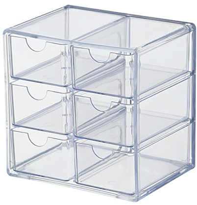 Jumuao Aufbewahrungsbox Kunststoff, Mini Schubladenbox, Kleinteilemagazin mit 6 Schubladen, Desktop Aufbewahrung Organizer für Kosmetik Schmuck Schreibwaren (Transparent-A)