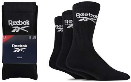 Reebok Chaussettes Hautes Homme Femme - Pour Marche Sport Quotidien Yoga Fitness, Confortables, Coton Respirant, Lavables, Crew, Lot de 3 Paires, Taille 40-42, Noir