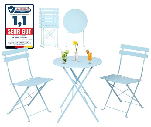 Albatros - Ensemble de bistrot 3 pièces bleu - Table et 2 chaises pliables en métal robuste - Idéal pour balcon ou jardin