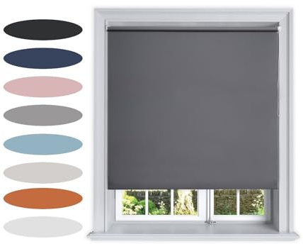 Blackout Plain Roller Blinds (Dark Grey, 90W x 160H cm) | UV Protection, Insulated Trimmable Window Blind, Easy Fit, Child Safe for Home Bed Room,Living Room & Office