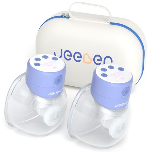 Jeeber Elektrische Milchpumpe mit Aufbewahrungstasche, ultralanger Akkulaufzeit und LED-Anzeige, Tragbare Stillpumpe mit 19/21/24MM Flansch (2Packs, Lila)