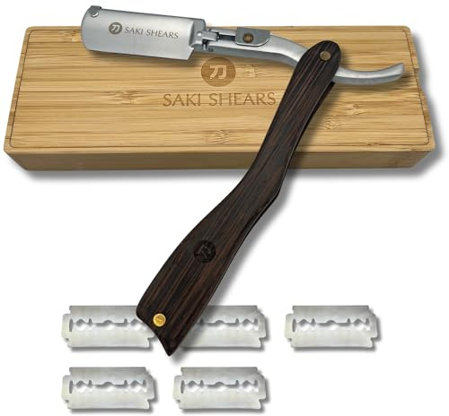 Straight Edge Shaving Razor with Disposable Blades - Wood Handle, Stainless Steel, Sharp (Medium Brown)