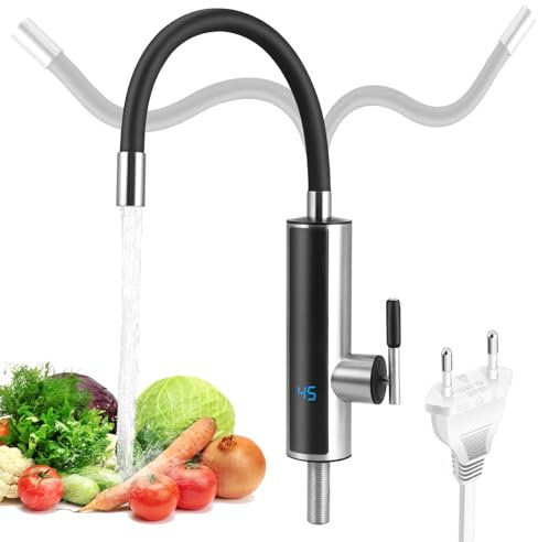 Aofesel Chauffe-eau Instantané électrique, 3000W 220V Robinet Chauffant avec une Prise Flexible et une Affichage de Température LCD, Smart Heater pour la Cuisine, le Jardin, la Salle de Bain