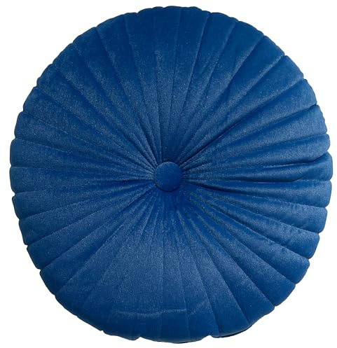 PETIT ALO Cojín Redondo Terciopelo Hogar Decoración | Cojín Circular para Dormitorio y Salón 40Cm | Uso Decorativo Velvet Satinado | Colores Rojo Azul Amarrillo Beige | (Azul/Indigo)
