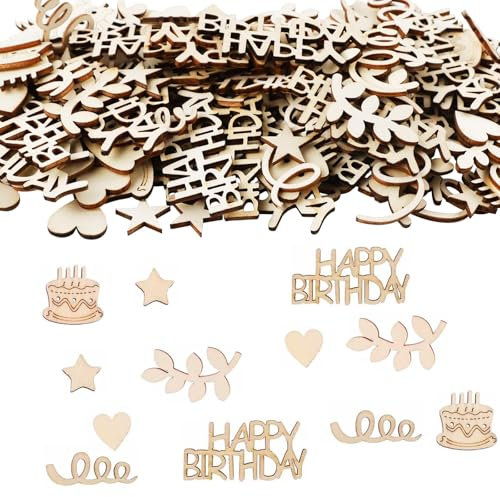 BDHYYM 150 coriandoli in legno Happy Birthday per compleanno, decorazione da tavolo in legno, decorazione per compleanno