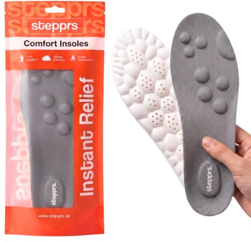 Original Stepprs Comfort Boosting Massage Insoles, 4D Memory Foam Thermal Insoles with Arch Support for Men and Women (Gray, EU 43-44)