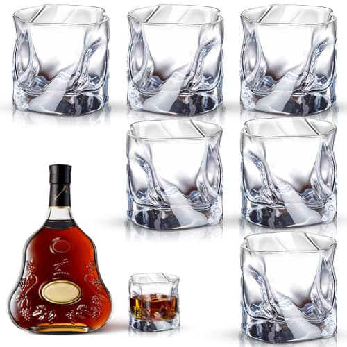Zinueen Whiskyglas set i 6 delar, 200 ml – estetiska kristallglas för whisky, cocktail, långdrink, vatten, te – diskmaskinssäker