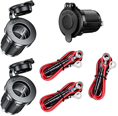 GTIWUNG 3 Pièces Prises Allume-Cigare Femelle, Imperméable Prise 12v Camping Car étanche pour Bateau, Moto, Voiture, avec Câble de Raccordement de 0,6 m 12 V/24 V CC