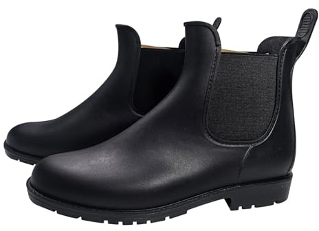A2Z Ladies Girls Teens Wellington Ankle Boots Waterproof PVC Slip-On - Wellies LDS 1419 Chelsea Black 6 UK