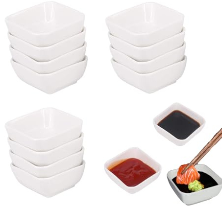 OYUUJII Dip Bowls,12 Pcs Square Sauce Bowls 3 Oz Small Dipping Bowl Soy Sauce Dishes Side Seasoning Dish Serving Bowl for Dips,Sauce,Snacks, Condiments,Spices,Nibbles,White