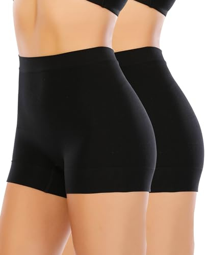 YARRCO Shapewear Shorts for Women Tummy Control Knickers Seamless Slip Shorts for Under Dress Mid Waist Slimming Shaping Underwear Pants Boy Shorts Invisible (#2 Black+Black,S)