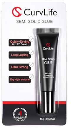 Curvlife New Super Extra Strong on Nail Glue 15g For Press On Nails Tips Quick Drying Semi Solid Nail Glue No Uv Light Needed Long Lasting Fake Acrylic Nails Kit Glue Gel