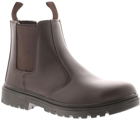 Tradesafe Dealer S1P SRA Steel Toe Chelsea Boots - Slip-On, Puncture-Resistant Midsole & Non-Slip Sole, 200J Steel Toe Caps for Ultimate Protection Brown 6 UK