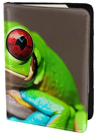 Funda de piel para pasaporte, diseño de ojos rojos, ranas de árbol, ecológica, de piel auténtica, esenciales de viaje