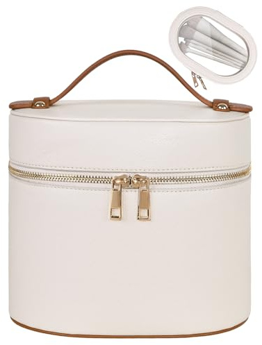 Prite Makeup Bag Cosmetic Organizer Case PU Leather Travel Portable Toiletry Bag with Removable Compartments and Washable PVC Pouch for Women